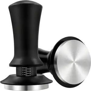 Kaffee Tamper Set 58mm, Espresso Tamper kalibriert, 304 Edelstahl Gewindebasis, Kaffeestampfer mit Einstellbarer Tiefe, selbstnivellierend, für 58mm Bodenloser Siebträger, Barista Zubehör
