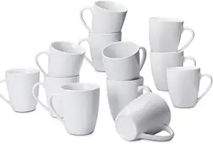 Amazon Basics Kaffeetassen-Set, 12-teiliges Porzellan, 355 ml, Weiß
