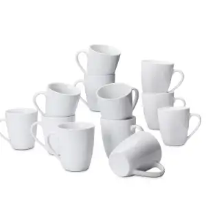 Amazon Basics Kaffeetassen-Set, 12-teiliges Porzellan, 355 ml, Weiß