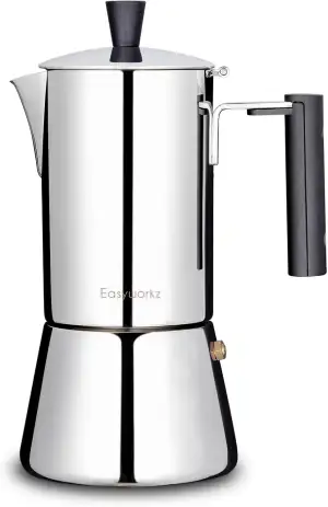 Easyworkz | Pedro Espressokocher aus Edelstahl | Espressotopf für Induktions-Gas und alle Herde | Mokkakanne für 6 Tassen 300ml | Silber