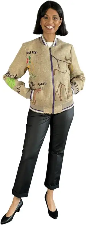 Mutare Unisex Bomber-Jacke aus Kaffeesäcken (Upcycling) für Damen und Herren Deu