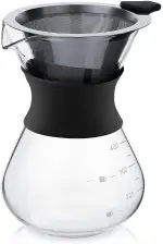 Pour Over Kaffeebereiter Hand Kaffee Edelstahl Handfilter aus Glas mit Permanentfilter (400ML) Schwarz
