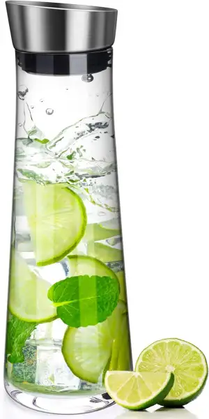 Wasserkaraffe mit Deckel,Glas-Karaffe, (1 Liter) Glaskaraffe mit Deckel und Ausgießer - Karaffe aus Glas für hausgemachte Getränke/Eistee/Milch/Kaffee/Wein
