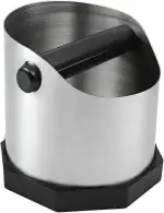 Abklopfbehälter Siebträger,Knock Box mit Abnehmbarer Abklopfskeule Espresso Klopfbox Barista Stil mit Rutschfester Basis Silber