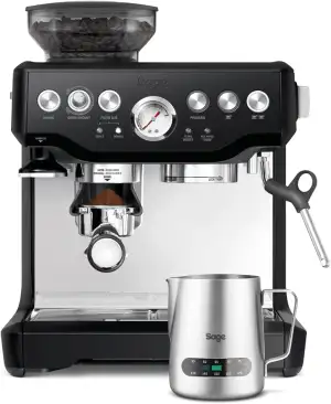 Sage - The Barista Express - Kaffeemaschine mit manuellem Milchaufschäumer & Mahlwerk - Automatisches Mahlen, individueller Milchschaum - Schwarzer Trüffel, Milchkännchen mit Temperaturregelung