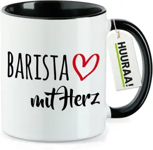 Kaffeetasse Barista mit Herz 330ml Schwarz Keramik Kaffeebecher Geschenkidee