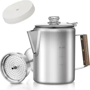 Perkolator Kaffeekanne Edelstahl, Kaffee Perkolator Induktion mit 100 Kaffeefilt