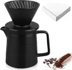 Pour Over Kaffeebereiter Set, 450ml Kaffeefilter Porzellan mit Tasse & 100 Papierfilter, Keramik-...
