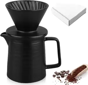 Leikurvo Pour Over Kaffeebereiter Set, 450ml Kaffeefilter Porzellan mit Tasse & 