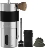 Kaffeemühle Manuell,Keramikmahlwerk mit 20 g Fassungsvermögen,Einstellbare Mahlgrad Einstellung,Hand Kaffeemühle für Outdoor und Camping,304 Edelstahl