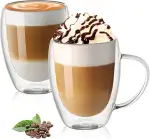 Vicloon Doppelwandige Kaffeegläser 350ml,2 Stück Latte Macchiato Gläser Set mit Griff,Doppelwandiges Thermoglas für Cappuccino,Latte,Tee,Kaffee,Milch,Saft,Bier