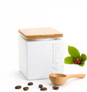 Kaffeedose Luftdicht 500g – Keramik Kaffeebehälter eckig, inkl. Dosierlöffel - L