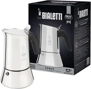 Bialetti - New Venus Induction, Edelstahl Herd Espresso-Kaffeemaschine, Geeignet für Alle Herdarten, 10 Tassen (460ml), Aluminium, Silber