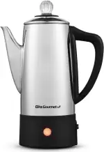 Elite Gourmet EC140 Elektrischer Kaffee-Perkolator für 6 Tassen mit Warmhalten, durchsichtigem Braufortschrittsknopf, Cool-Touch-Griff, kabelloser Servieren, Edelstahl