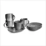 Springlane Espressotasse mit Untertasse 4er-Set Misty Cliff – Grau Meliert, Steingut – Kratzfest,...