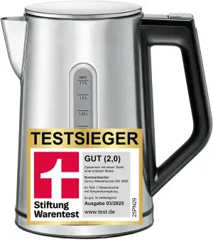 ROMMELSBACHER Wasserkocher WK 3000 – Stiftung Warentest Sieger 3/2025, 1,7 Liter