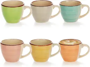 com-four® 6x Espressotassen aus Keramik bis 125 ml - bunte Mokkatassen - handgef