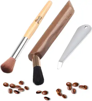 3er Kaffeemühlen Reinigungsbürsten Set, Barista Pinsel mit Naturborsten, Walnuss