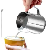 Milchkännchen, Dailyart Milchkännchen aus Edelstahl Milk Pitcher 350ml/12oz Milchkanne Milchschaumkännchen Milch Aufschäumen für Cappuccino und Latte Art, Silber