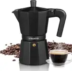 VINATO Espressokocher, Aluminium Espressokocher für die Herdplatte, Italienische Kaffeekocher, Kaffeekocher Camping, Moka-Kanne 6 Tassen, mit Sicherheitsventil, Schwarz, Nicht Induktion Geeignet