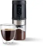 Tchibo akkubetriebene Kaffeemühle, Glas-Auffangbehälter, Edelstahl-Mahlgradring, 5 Mahlgradeinstellungen, Schwarz/Silber