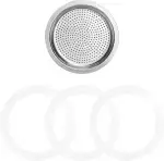 Sivaphe Ersatzdichtung Set für Edelstahl Espressokocher - enthält 3 x Dichtungsring 1 x Ersatzsieb - 6 TASSEN