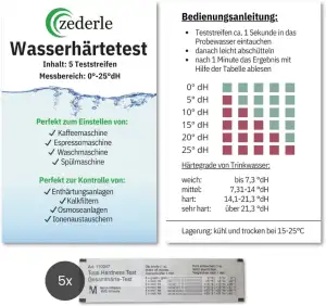zederle 5 Stück Wasserhärte Teststreifen Testkit einzeln verpackt, versiegelt, D