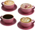 Cappuccinotassen Set 4x 300ml – Mattes Violett Keramik-Kaffeetassen mit Untertassen, Barista-Set ...