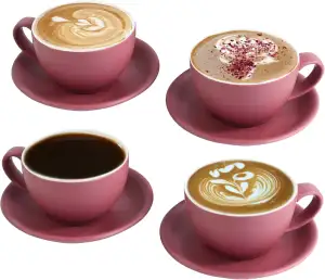 Cappuccinotassen Set 4x 300ml – Mattes Violett Keramik-Kaffeetassen mit Untertas