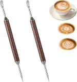 16cm Doppelseitige Latte Art Stift,2 Stück Kaffee Kunst Stift,Edelstahl mit Holzgriff,Professioneller Barista Latte Art Pen für Cappuccino,Latt,Espresso Dekorieren,Barista Zubehör