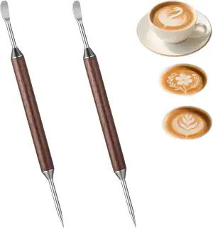 16cm Doppelseitige Latte Art Stift,2 Stück Kaffee Kunst Stift,Edelstahl mit Holz