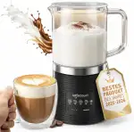 Safecourt Milchaufschäumer Elektrisch Spülmaschinenfest - Elektrischer Milchaufschäumer Induktion [500ml Glasbehälter Abnehmbar] - Milchschaum [Baristaqualität] für Cappuccino - 5 Funktionen
