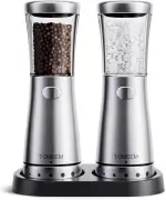 Salz und Pfeffermühlen elektrisch 2er Set aus Edelstahl (Wiederaufladbar, LED Beleuchtung, mit einstellbarem Keramikmahlwerk, Reinigungsbürste Bürste) Gewürzmühle elektrisch