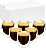 L&W Luck Latte Macchiato Gläser Doppelwandig Espressotassen Set 6 Stück Spülmaschinenfestes Thermoglas Mundgeblasenes Borosilikatglas 80ml