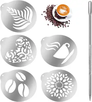6 Stück Coffee Art Pen Set, Latte Art Stift, Kaffee Schablonen, Kaffeeschablone 