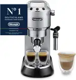 De'Longhi Dedica Style - Perfetto Kompakte Siebträgermaschine Espressomaschine mit Tasten, manuellem Milchaufschäumer für Espresso und Cappuccino, ESE Pad geeignet, 15cm breit, Metall (EC685.M)