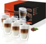 Doppelwandige Latte Macchiato Gläser - 6er Set 330ml - hochwertige Kaffeegläser – kratzfestes Glas - Borosilikatglas - Spülmaschinengeeignet - Matcha