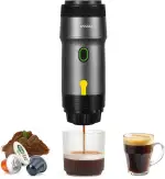 Tragbare Espressomaschine, Elektrische Espressomaschine mit Selbsterhitzung, USB & Autoladegerät, Mini-Kaffeemaschine mit NS-Kapsel & Gemahlenem Kaffee für Camping, Wandern, Reisen, Schwarz