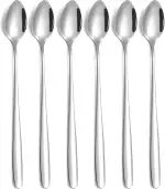 Latte Macchiato Löffel Set, 6-teilig, 19.8 cm lange Griff Eislöffel lang Rührlöffel aus Edelstahl für Eiskaffee Eistee Milchshake Eisbecher Cocktails & Desserts