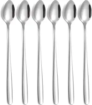 Latte Macchiato Löffel Set, 6-teilig, 19.8 cm lange Griff Eislöffel lang Rührlöffel aus Edelstahl für Eiskaffee Eistee Milchshake Eisbecher Cocktails & Desserts