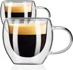 PARACITY Espressotassen 2er-Set, doppelwandiges Espresso-Schnapsglas mit Griff, 75ml hohe Borosilikat-Expresso-Schnapsbecher, Espresso-Zubehör