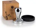 Barista Edition, Tamper, Kaffeeverdichter Ø 58 mm Base, H: 8 cm, Kaffeemehlpresser, rostfreier Edelstahl, 58 mm Siebträger, mit Silikonmatte