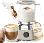 Safecourt Milchaufschäumer elektrisch spülmaschinenfest - Elektrischer Milchaufschäumer Induktion [500ml Glasbehälter abnehmbar] - Milchschaum [Baristaqualität] - 7 Funktionen - Beige
