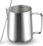 Milchkännchen, 350ml Milchkännchen Edelstahl mit Messung Mark, Barista Zubehör, Milchkanne für Cappuccino, Espresso, Latte Art, Kaffeeliebhabe, Silber, 12 FL.oz
