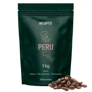 Incapto Spezialitäten-Kaffeebohnen | Single-Origin Peru | Espresso 100% Arabica | Specialty Coffee 84.75 Punkte SCA | Traditionell Geröstete Bohnenkaffee | Plantage Cajamarca, Cenfrocafé, 1kg