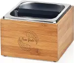 Abkopfbehälter für Siebträger | 3-teiliges Barista Zubehör Set aus Bambus Case, Edelstahl Knock Box & Herausnehmbarer Stange