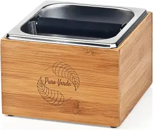 Abkopfbehälter für Siebträger | 3-teiliges Barista Zubehör Set aus Bambus Case, 