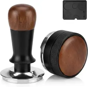 Kaffeetamper Set 58 mm aus Edelstahl – Espresso Tamper mit Holzgriff, Espressopulver-Distributor & Silikon-Tampingmatte, Barista Zubehör für 58-mm-Siebträger