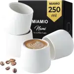 MIAMIO - Keramik Tassen 4er Set (250 ml) / Tassen aus Keramik ohne Henkel/Kaffeebecher, Kaffeetassen, Cappuccino Tassen (Weiß)
