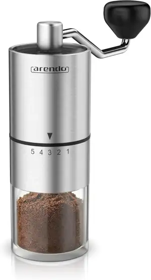 Arendo - Edelstahl Kaffeemühle manuell – Keramikmahlwerk – verstellbarer Mahlgra